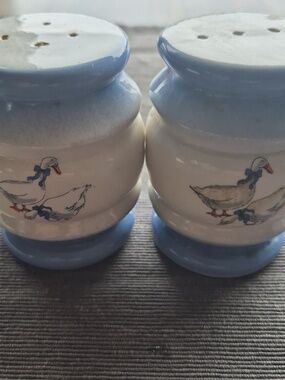 Vintage 80's Pair Of Blue & White Ceramic Country Goose Salt and Pepper Shakers